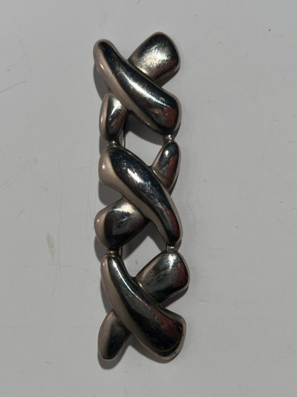 Vintage Silver Tone Interlocking Cross Bar Brooch Pin Abstract X Design - Picture 3 of 6